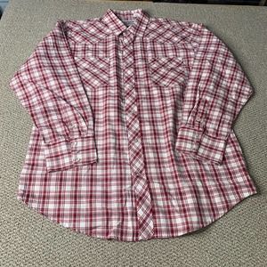 Gibson Mens Shirt Size 2XL Red White Plaid‎ Long Sleeves Snap Front Pockets